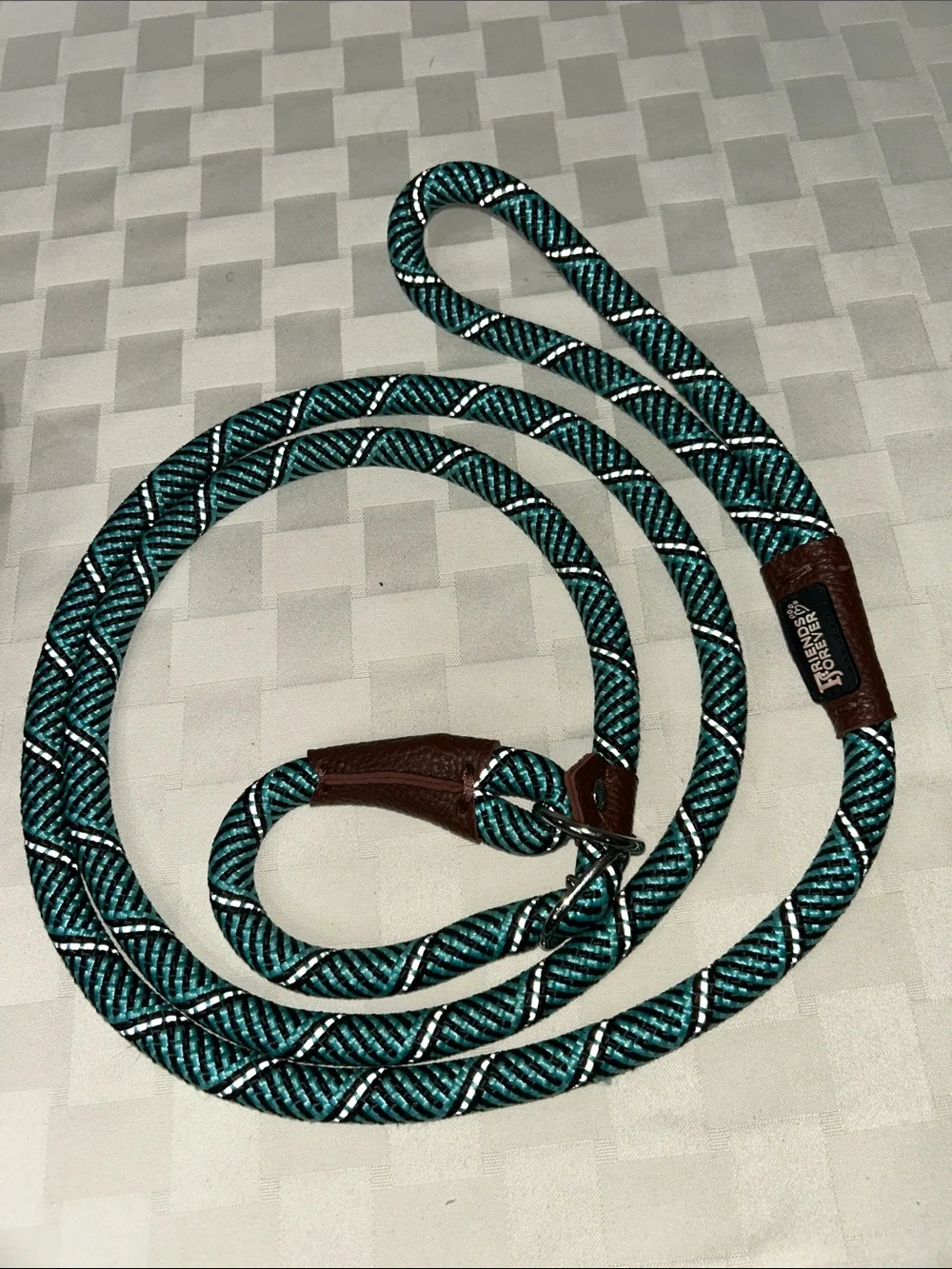 Teal Patterned Rope Dog Leash - Teal